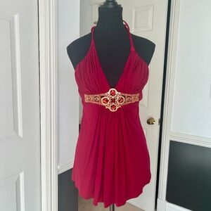 Sky Braided Halter Top with Gold and Jewel Embellishments Size L
